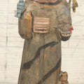 Lot 055 - Vintage Hand-Carved Wooden Saint Francis Figure With Parrot And Small Bird, Religious Folk Art Statue