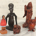 Lot 061 - Grouping Of Five Vintage Hand-Carved Wooden Figurines, Including Asian, African, And Folk Art Pieces, Monkeys, Buddha, Etc