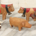 Lot 062 - Grouping Of Vintage Hand-Carved Wooden Animal Figures, Cows, Pig, Dinosaur, Owl, And Folk Art Pieces