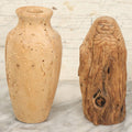 Lot 063 - Pair Of Antique Hand-Carved Wooden Pieces, Rustic Folk Art, One Featuring A Carved Native Face, Another A Vase