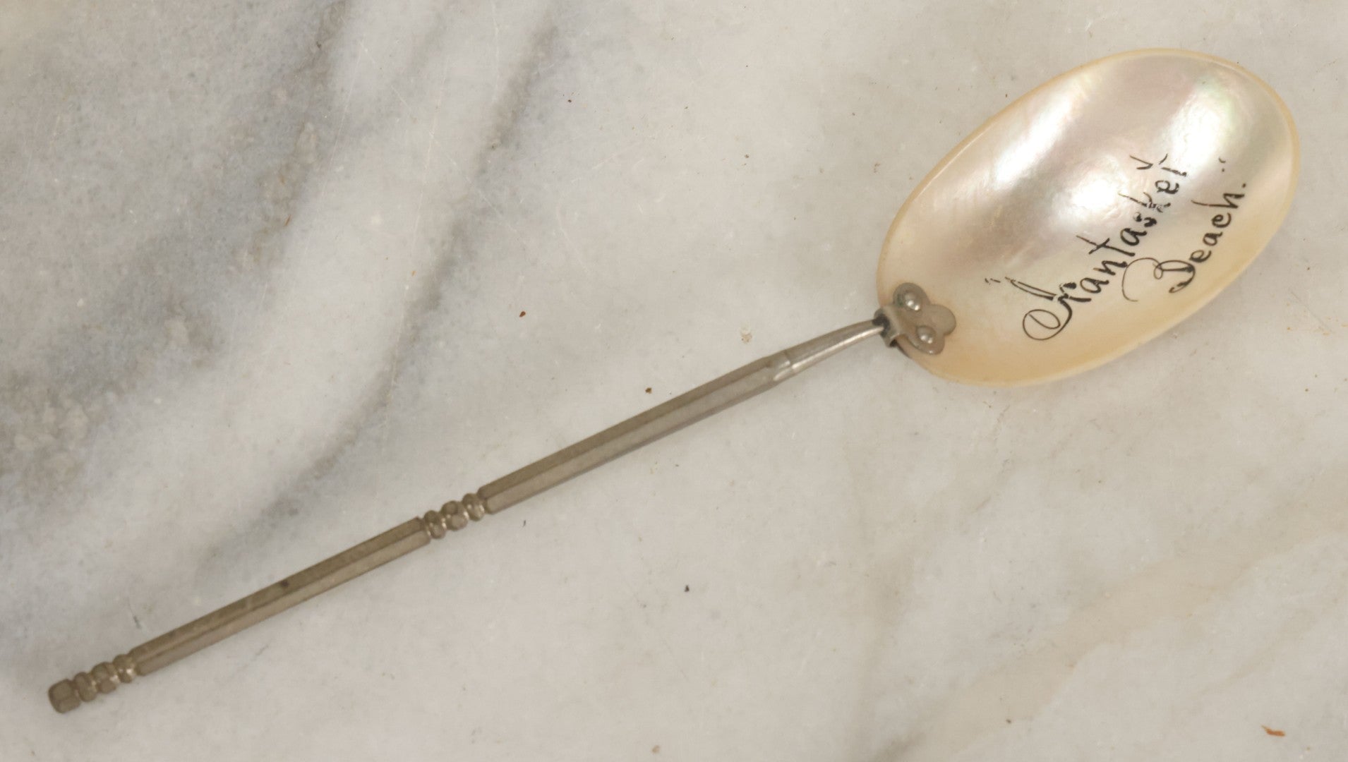 Lot 070 - Antique Nantasket Beach, Massachusetts Souvenir Mother-Of-Pearl Spoon, Hand Painted