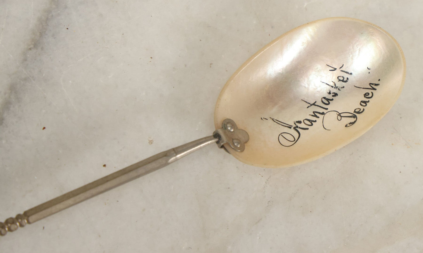 Lot 070 - Antique Nantasket Beach, Massachusetts Souvenir Mother-Of-Pearl Spoon, Hand Painted