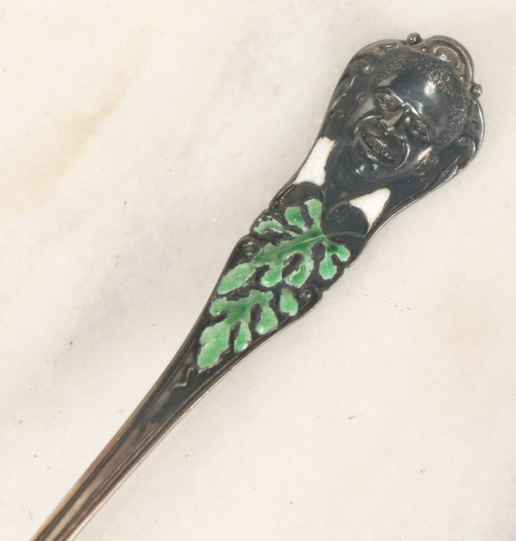 Lot 074 - Antique Hand-Painted Enameled Sterling Silver Spoon, Watermelon Bowl And Figural Handle, By Charles W. Crankshaw, Copyright 1895, "Black Americana," Note 100% Of Hammer Price To Be Donated To The Jim Crow Museum Of Racist Memorabilia