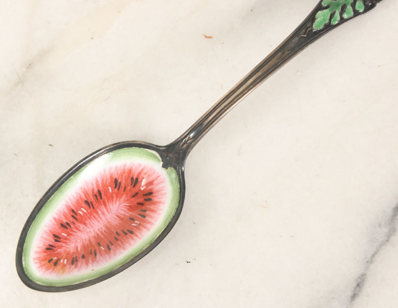Lot 074 - Antique Hand-Painted Enameled Sterling Silver Spoon, Watermelon Bowl And Figural Handle, By Charles W. Crankshaw, Copyright 1895, "Black Americana," Note 100% Of Hammer Price To Be Donated To The Jim Crow Museum Of Racist Memorabilia