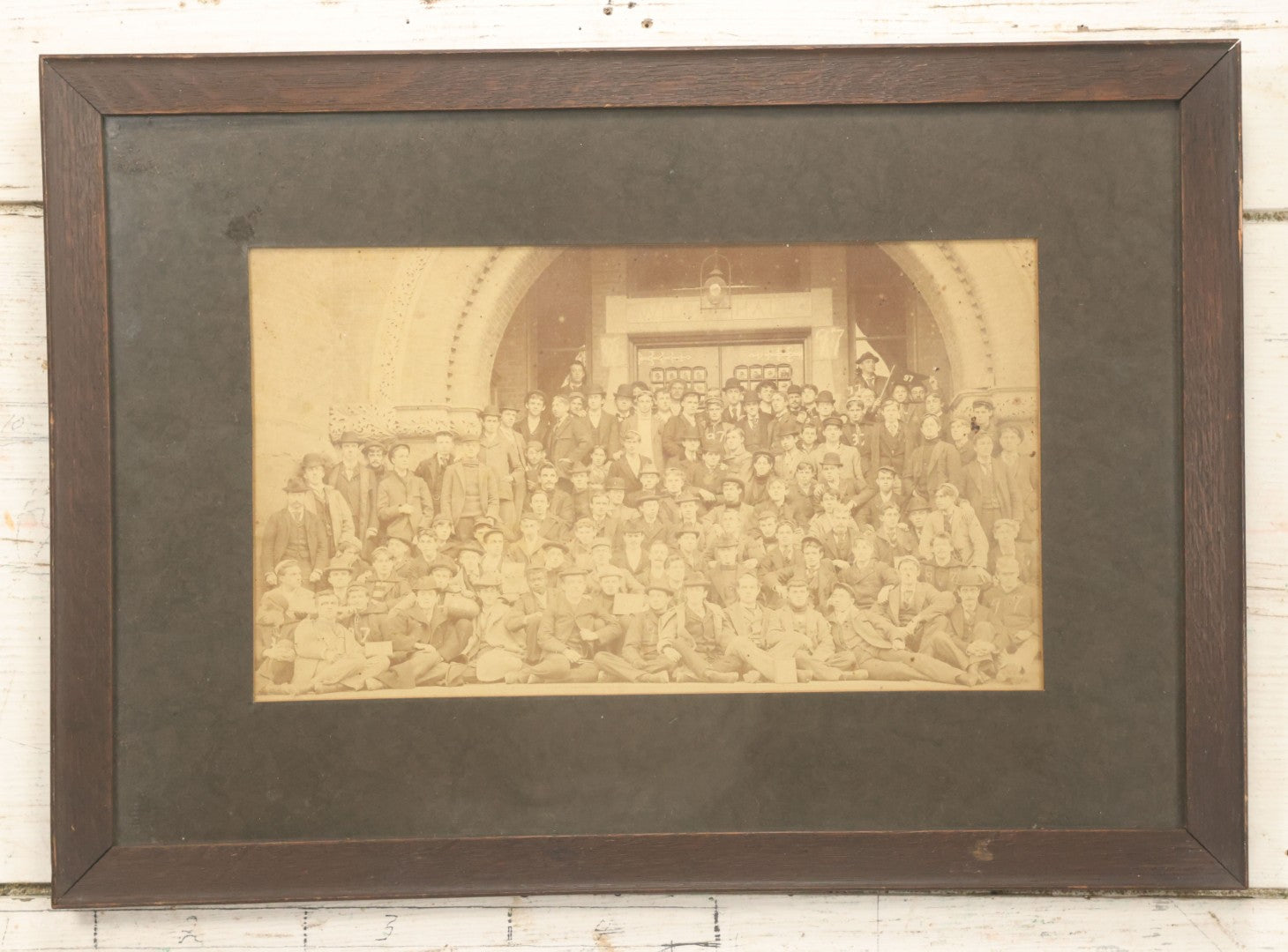 Lot 076 - Antique Framed Photo Of Students Of Dartmouth College, New Hampshire, In Front Of Wilson Hall, 1897, 20-1/8" x 14-1/4"