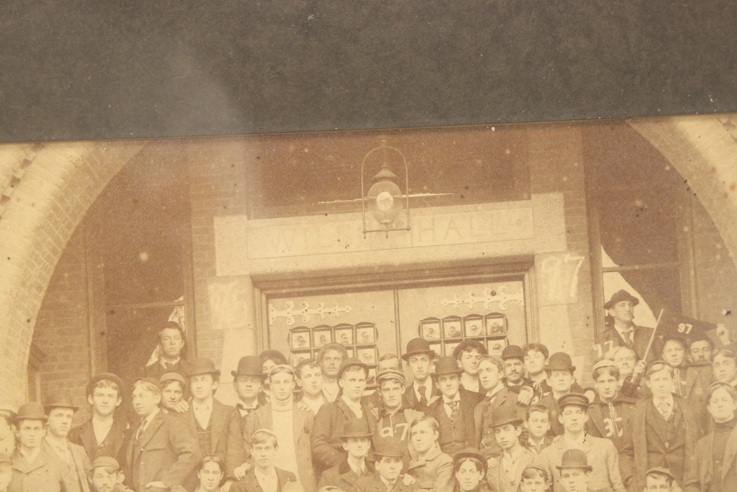 Lot 076 - Antique Framed Photo Of Students Of Dartmouth College, New Hampshire, In Front Of Wilson Hall, 1897, 20-1/8" x 14-1/4"