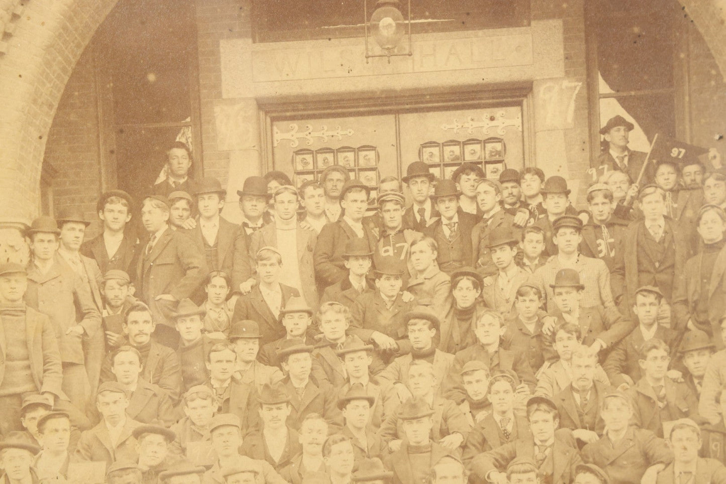 Lot 076 - Antique Framed Photo Of Students Of Dartmouth College, New Hampshire, In Front Of Wilson Hall, 1897, 20-1/8" x 14-1/4"