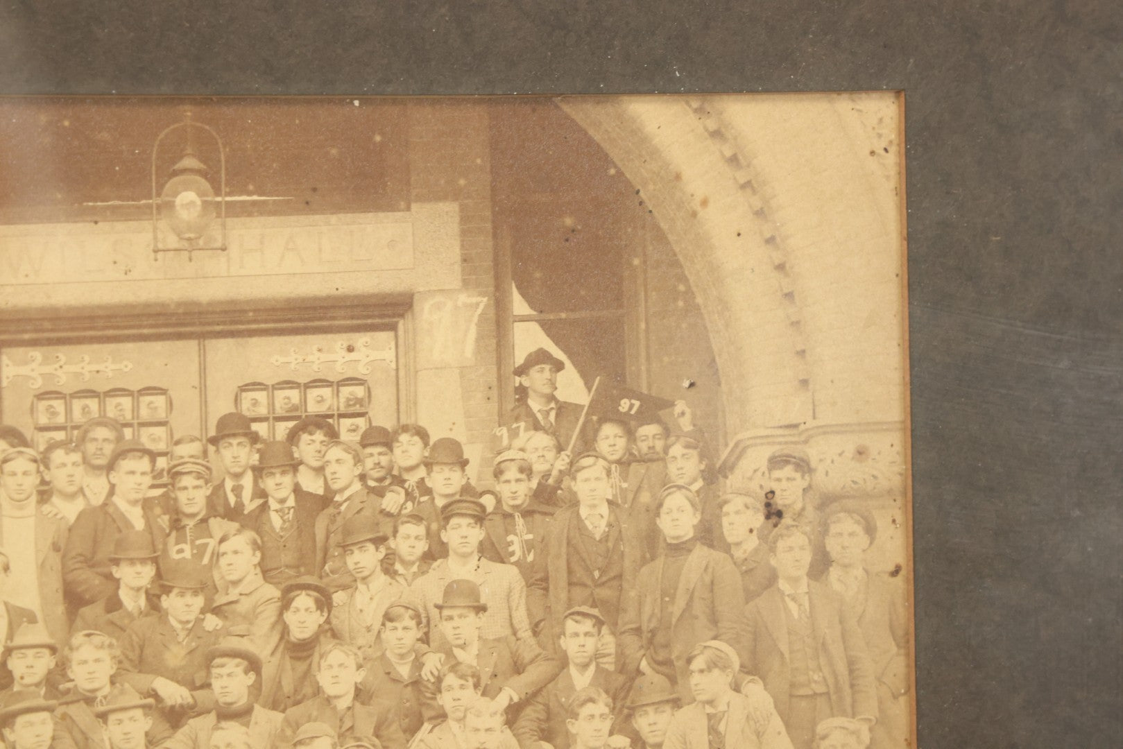 Lot 076 - Antique Framed Photo Of Students Of Dartmouth College, New Hampshire, In Front Of Wilson Hall, 1897, 20-1/8" x 14-1/4"