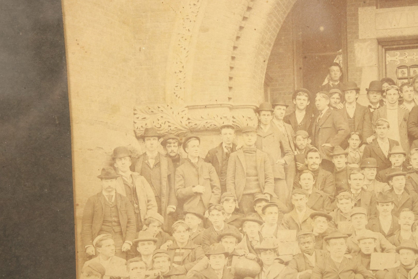 Lot 076 - Antique Framed Photo Of Students Of Dartmouth College, New Hampshire, In Front Of Wilson Hall, 1897, 20-1/8" x 14-1/4"