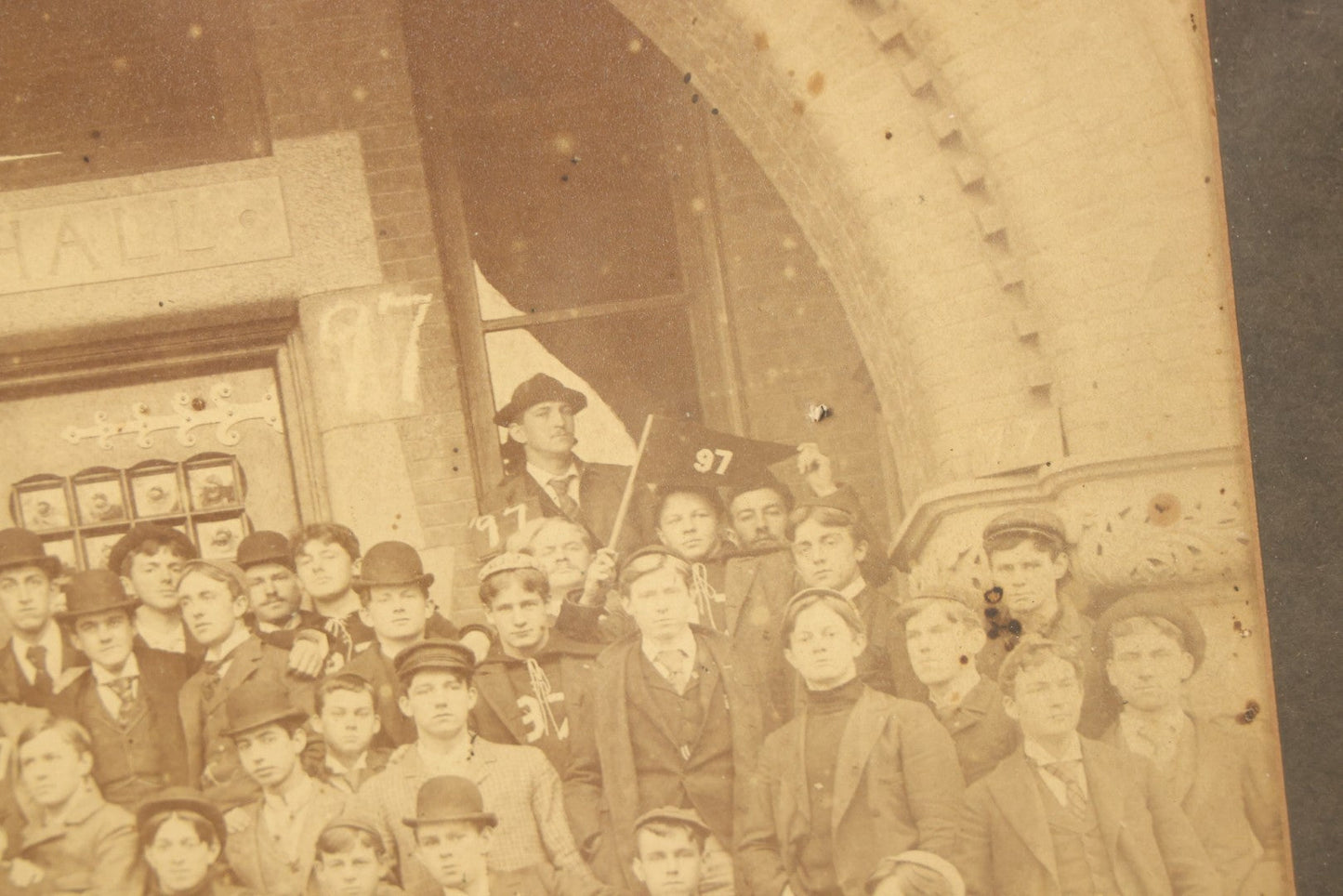 Lot 076 - Antique Framed Photo Of Students Of Dartmouth College, New Hampshire, In Front Of Wilson Hall, 1897, 20-1/8" x 14-1/4"