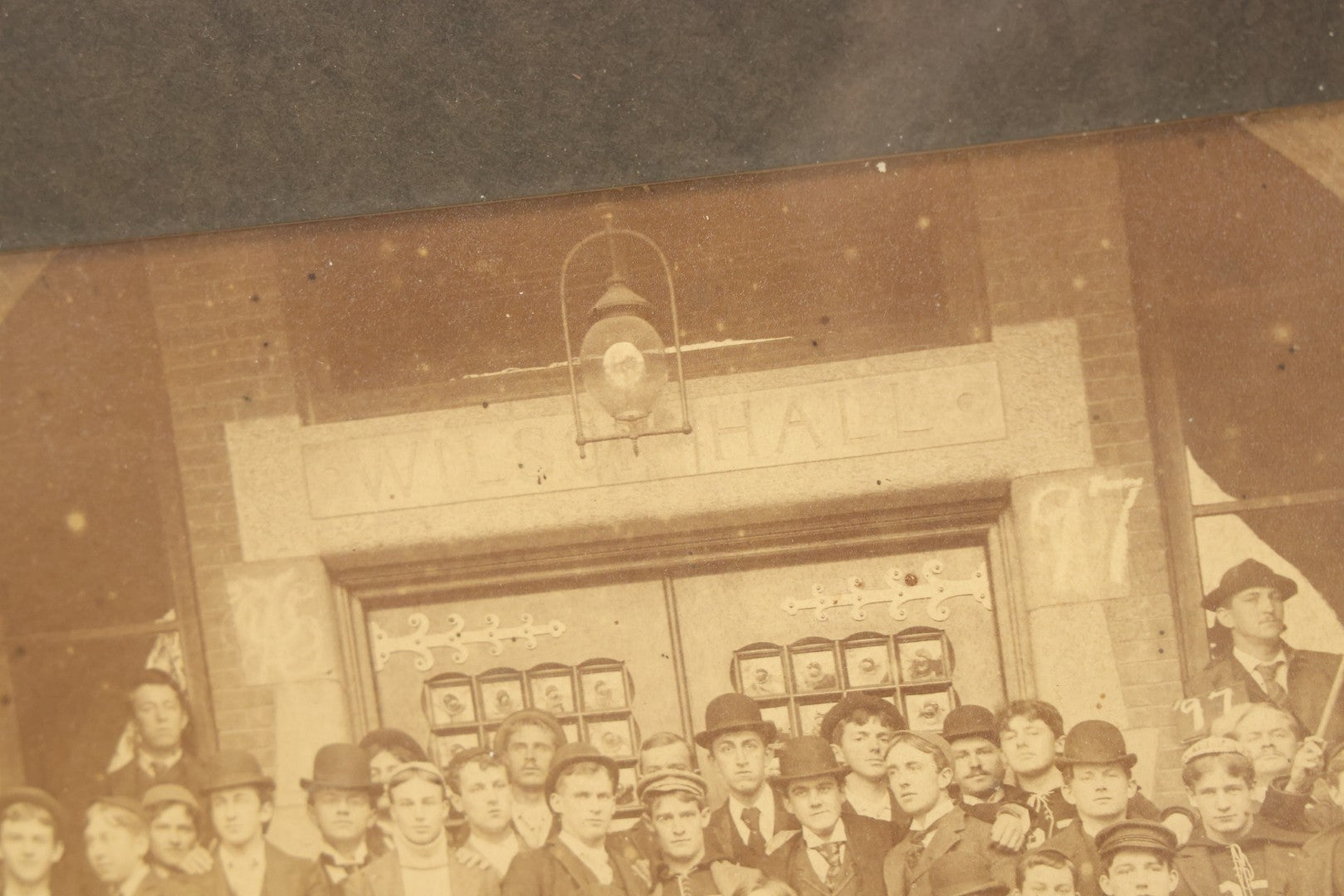 Lot 076 - Antique Framed Photo Of Students Of Dartmouth College, New Hampshire, In Front Of Wilson Hall, 1897, 20-1/8" x 14-1/4"