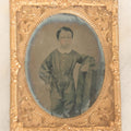 Lot 084 - Antique 1/9th Plate Ruby Ambrotype Photograph Of A Little Boy In A One Piece Suit, Leaning On Table