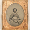 Lot 088 - Antique 1/6th Plate Tintype Photograph Of A Mother In A Checkered Dress Holding Her Baby