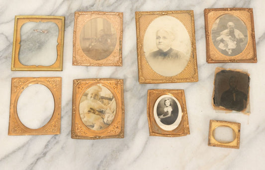 Lot 091 - Grouping Of Miscellaneous Hard Image Daguerreotype Case Parts Including Frames, Brass Mats, Glass Preservers, 8+ Pieces, As Found