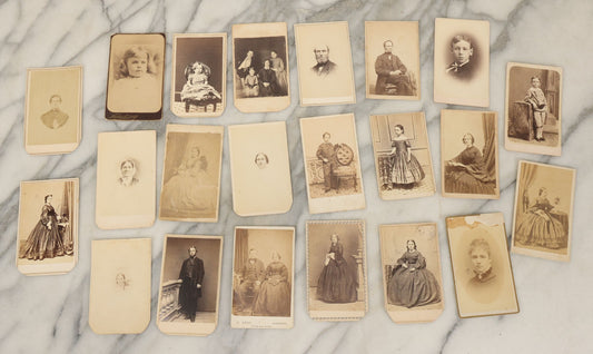 Lot 093 - Grouping Of 22 Assorted Carte De Visite C.D.V. Photographs Of Men, Women, And Children, Including Woman Holding Book, Group Of Four Youths, Etc