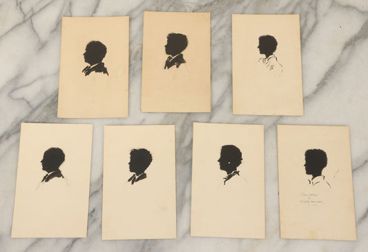 Lot 094 - Grouping Of Seven Vintage Hand Painted Silhouettes Of The Shattuck Family Of Hillsborough, New Hampshire, Painted By Elizabeth Morse Walsh, 1937