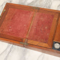 Lot 096 - Antique Lift Top Writing Lap Desk With Interior Compartments, Red Felt, With Original Inkwell