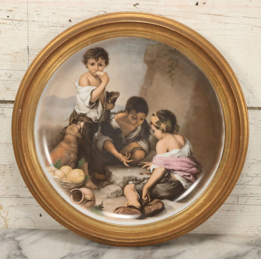 Lot 102 - Vintage Decorated Porcelain Plate, Gilded Frame, Scene Of Boys And Dog Playing Dice, Suisse Langenthal Hallmark, Made In Switzerland, Approximately 14-1/2" Diameter