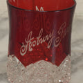 Lot 104 - Antique Ruby Glass Souvenir Cup, "Asbury Park" New Jersey, 1902, "M.A." Monogram, Cut Glass Base
