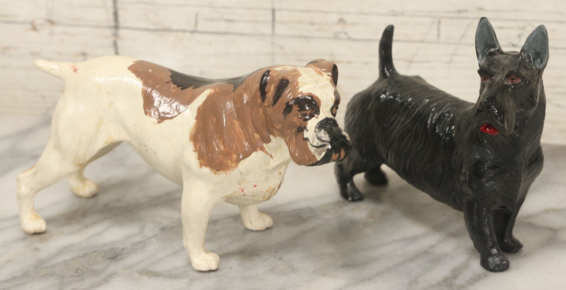 Lot 105 - Pair Of Vintage Celluloid Dog Figurines, Painted Boxer And Scottie Terrier, By Ideal Toy Company, U.S.A.