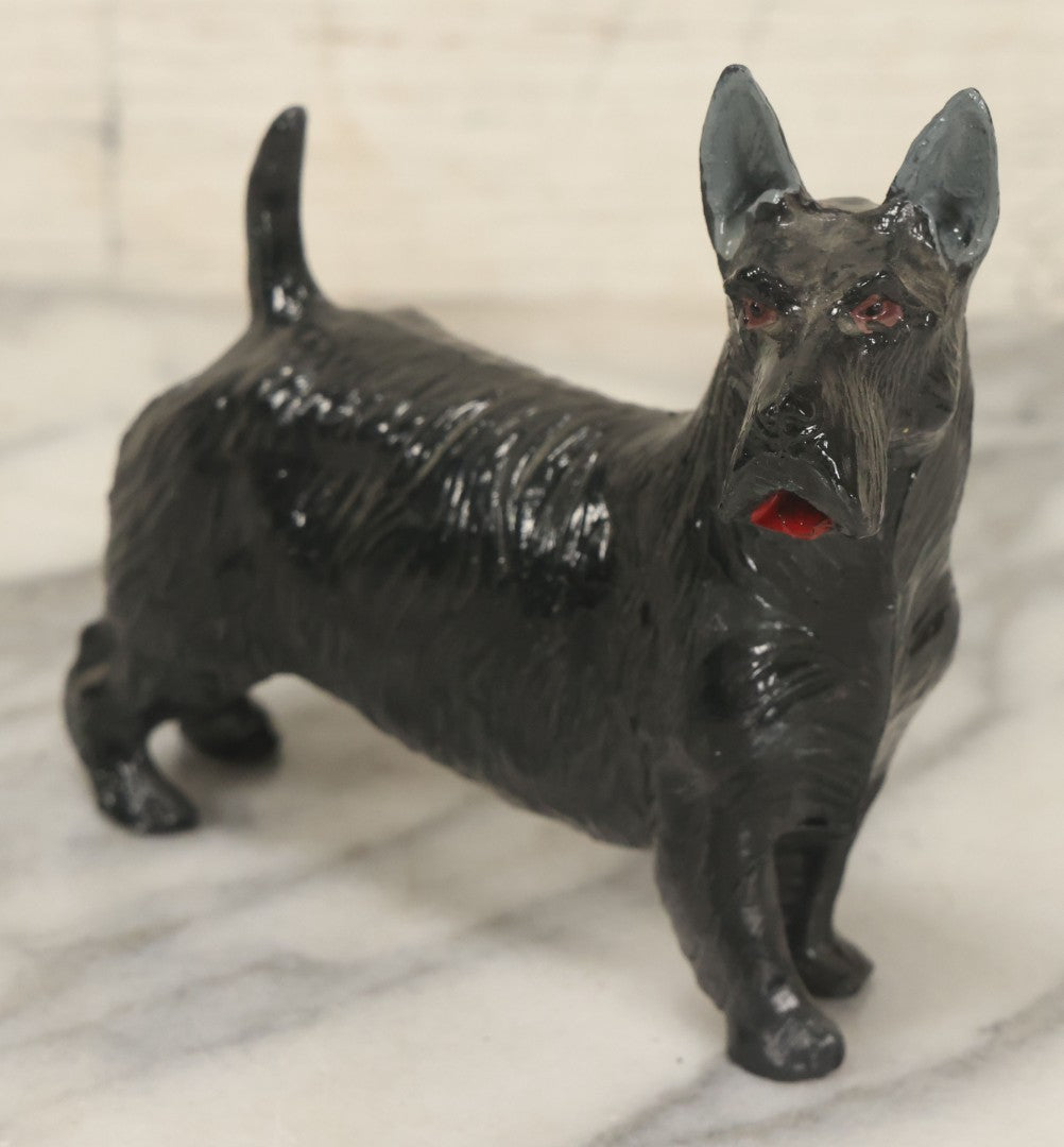 Lot 105 - Pair Of Vintage Celluloid Dog Figurines, Painted Boxer And Scottie Terrier, By Ideal Toy Company, U.S.A.