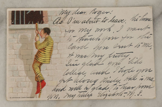 Lot 109 - Single Antique Postcard, Man Breaking Out Of Jail, Copyrighted Joseph Koehler, New York, "As I'M About To Leave," Postmarked
