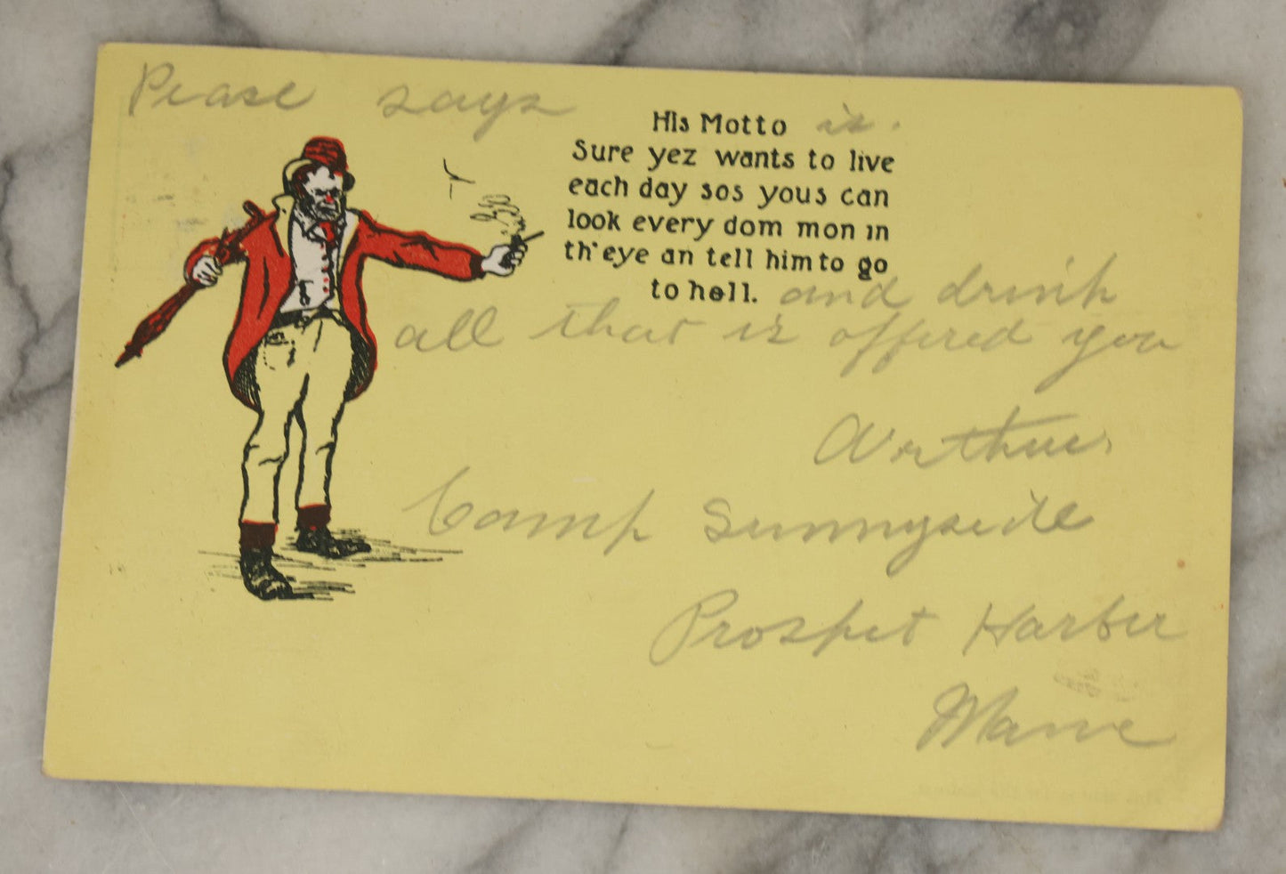 Lot 112 - Grouping Of Nine Antique Comic And Cartoon Postcards Including Painting The Town Red, Drinking, Drunk Hobo Clowns, And More, Early 20th Century