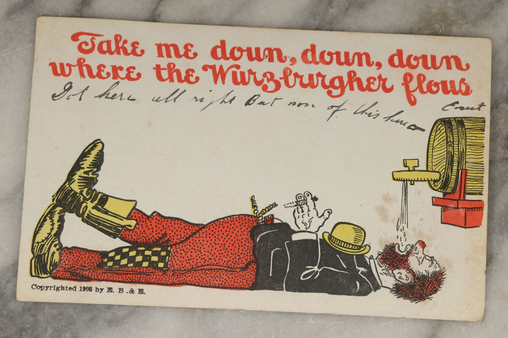 Lot 112 - Grouping Of Nine Antique Comic And Cartoon Postcards Including Painting The Town Red, Drinking, Drunk Hobo Clowns, And More, Early 20th Century