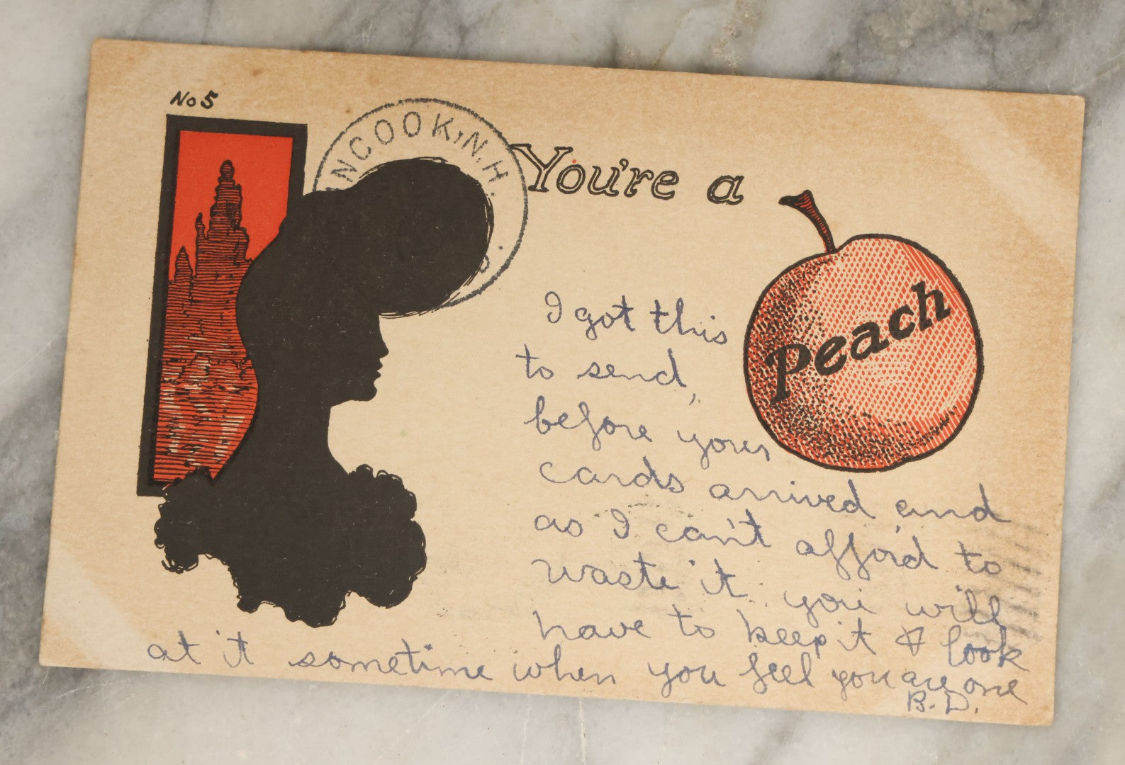 Lot 113 - Grouping Of Four Antique Postcards Including "You're A Peach," Girl With Toothache, Lemons, And Black Pug Dog, Early 20th Century