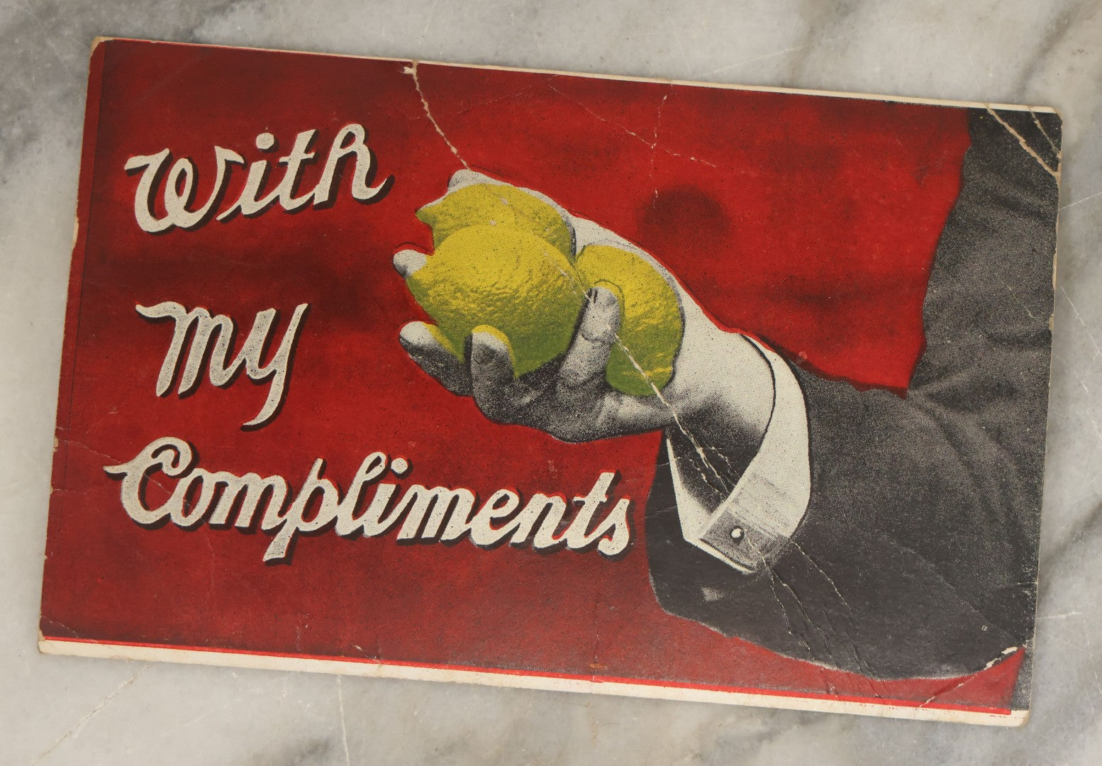 Lot 113 - Grouping Of Four Antique Postcards Including "You're A Peach," Girl With Toothache, Lemons, And Black Pug Dog, Early 20th Century