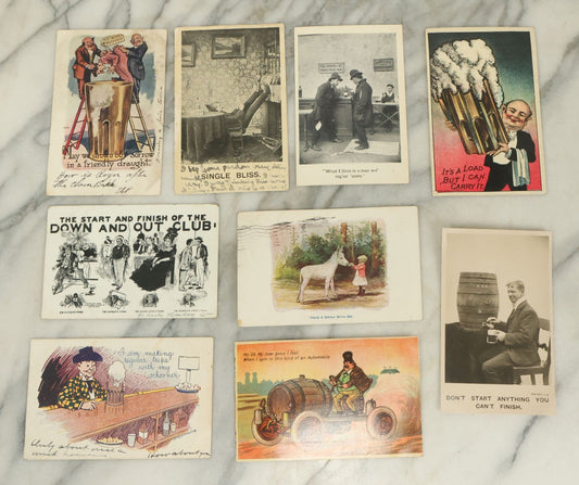 Lot 115 - Grouping Of Nine Antique Postcards Related To Drinking, Drunkenness, Liquor, Etc, Early 20th Century