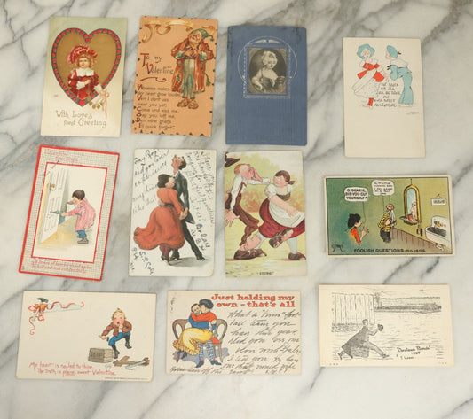 Lot 116 - Grouping Of Eleven Antique Postcards Relating To Valentine's Day, Romance, Holidays, Etc., Early 20th Century