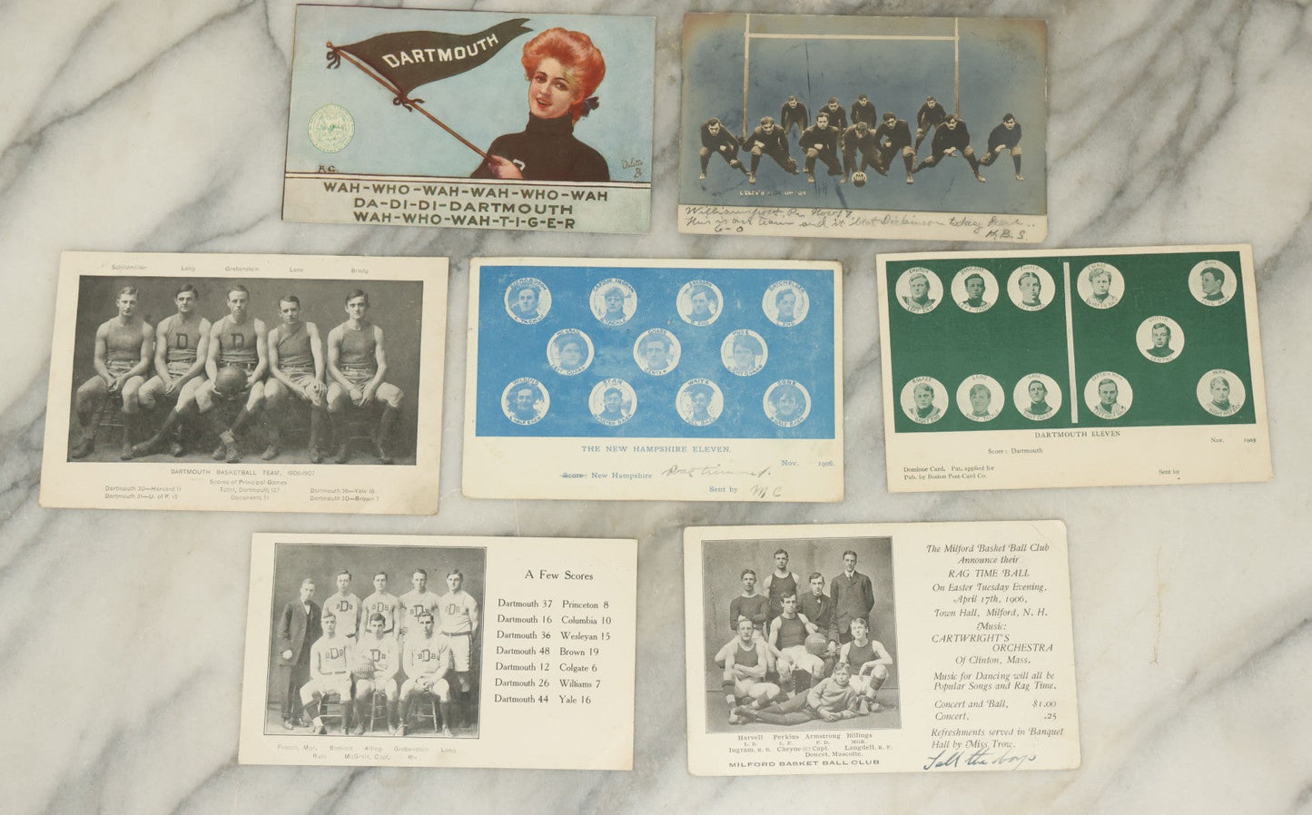 Lot 117 - Grouping Of Seven Antique Postcards Related To College Sports, Football, Basketball, Etc., Dartmouth College, New Hampshire, Early 20th Century