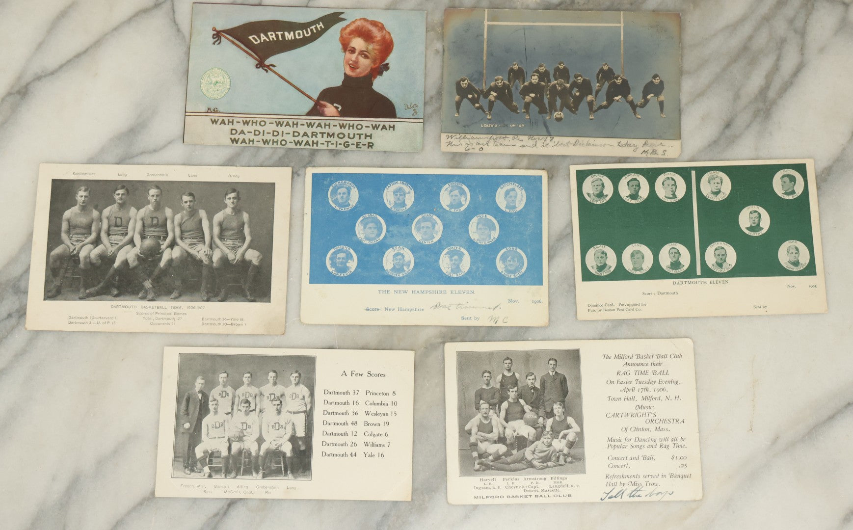 Lot 117 - Grouping Of Seven Antique Postcards Related To College Sports, Football, Basketball, Etc., Dartmouth College, New Hampshire, Early 20th Century