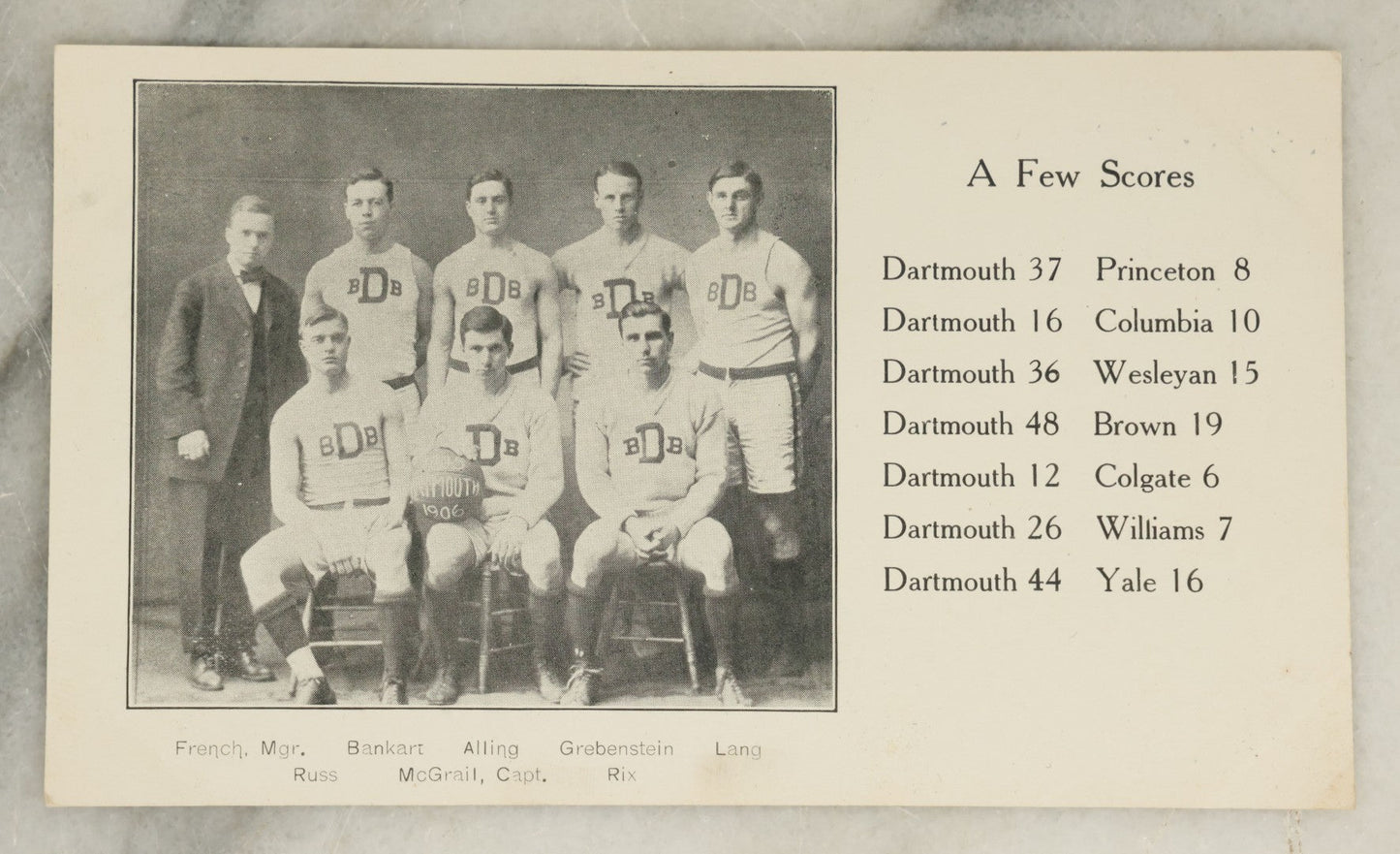Lot 117 - Grouping Of Seven Antique Postcards Related To College Sports, Football, Basketball, Etc., Dartmouth College, New Hampshire, Early 20th Century