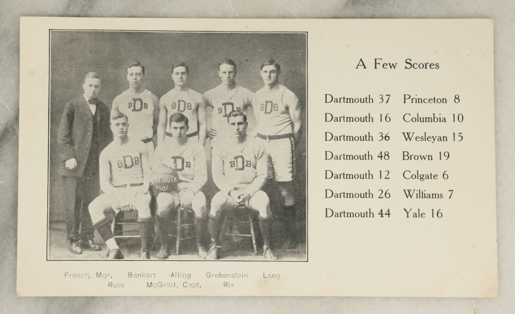 Lot 117 - Grouping Of Seven Antique Postcards Related To College Sports, Football, Basketball, Etc., Dartmouth College, New Hampshire, Early 20th Century