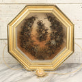 Lot 001 - Antique Victorian Human Hair Work Wreath In Octagon Shadow Box With Paper Label From J.D. Powers' Photograph Rooms, Springfield, Vermont, 20" x 20" x 6"