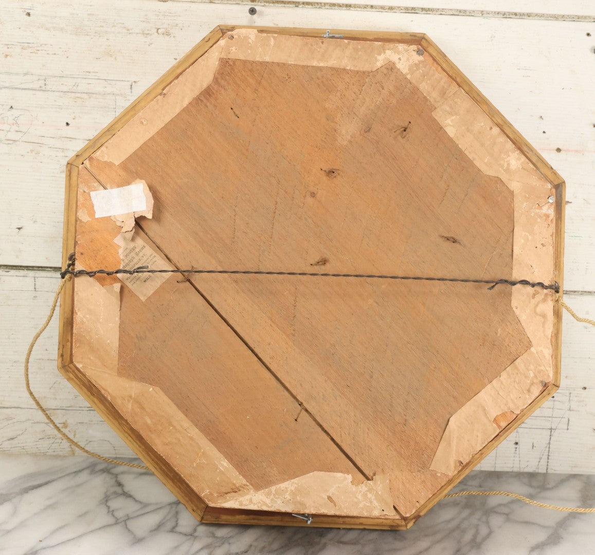 Lot 001 - Antique Victorian Human Hair Work Wreath In Octagon Shadow Box With Paper Label From J.D. Powers' Photograph Rooms, Springfield, Vermont, 20" x 20" x 6"