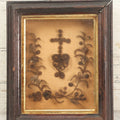 Lot 003 - Antique Victorian Human Hair Work Shadowbox With Cross Motif, Paper Numbers, Hair Work Surround, 7-1/4" x 8-3/4" x 2-1/2"