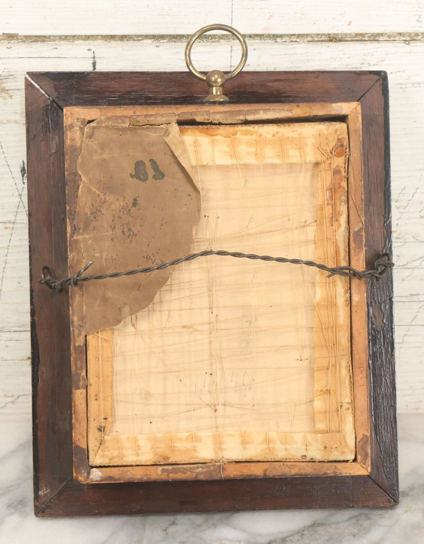 Lot 003 - Antique Victorian Human Hair Work Shadowbox With Cross Motif, Paper Numbers, Hair Work Surround, 7-1/4" x 8-3/4" x 2-1/2"
