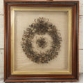 Lot 004 - Antique Victorian Human Hair Work Circular Wreath In Rectangular Shadow Box With Hair Flowers At Center, Fabric Backing, 23-1/8" x 25" x 4-1/2"
