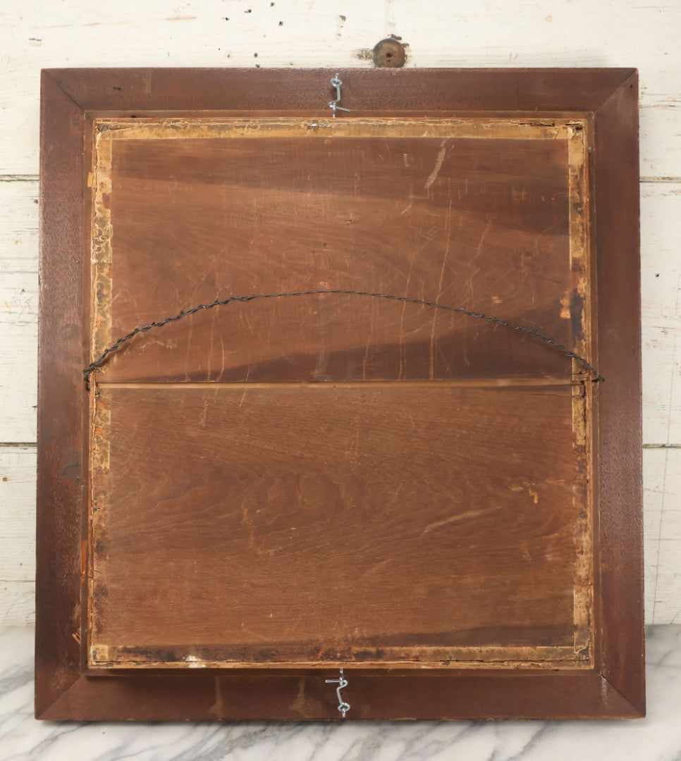 Lot 004 - Antique Victorian Human Hair Work Circular Wreath In Rectangular Shadow Box With Hair Flowers At Center, Fabric Backing, 23-1/8" x 25" x 4-1/2"