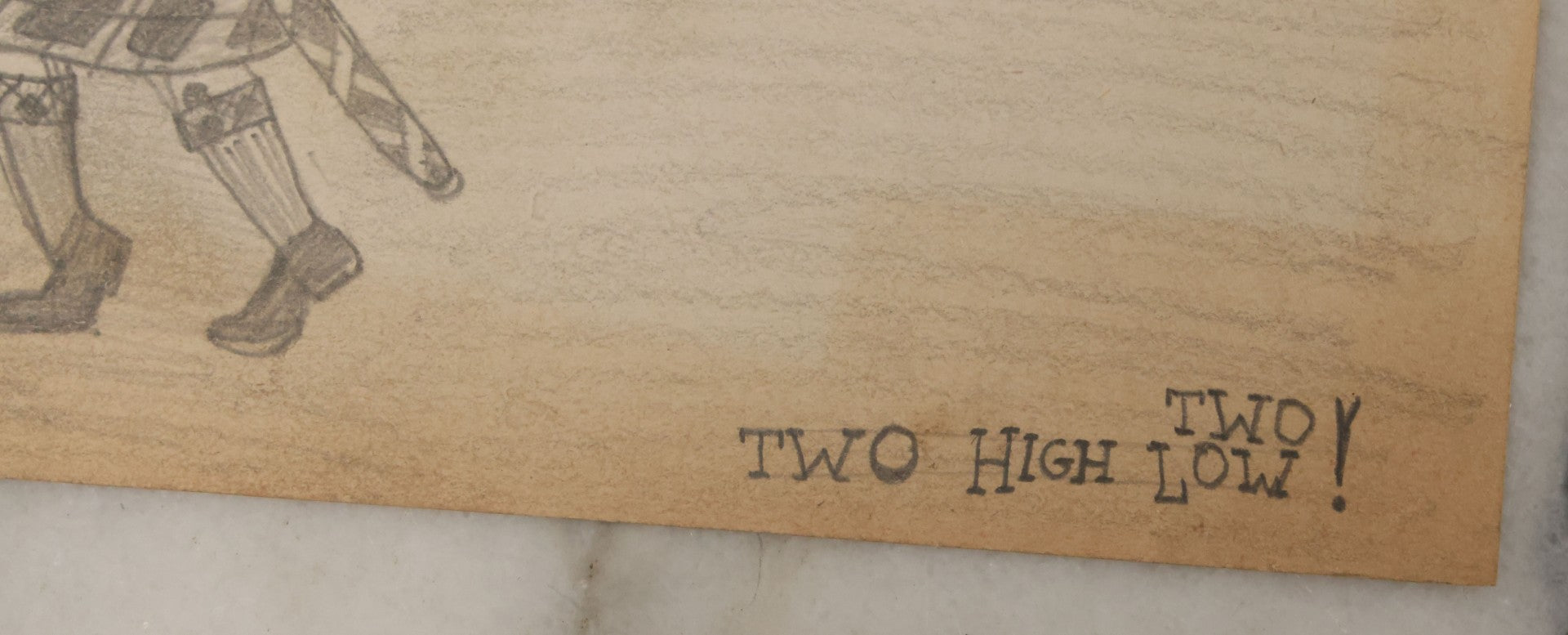 Lot 105 - Grouping Of Four Hand Drawn Illustrations On Paper Including Pen And Ink Of "Mr. Cain In Europe" And Pencil Drawings Of Knights And Sword Fights, Battle, Unsigned