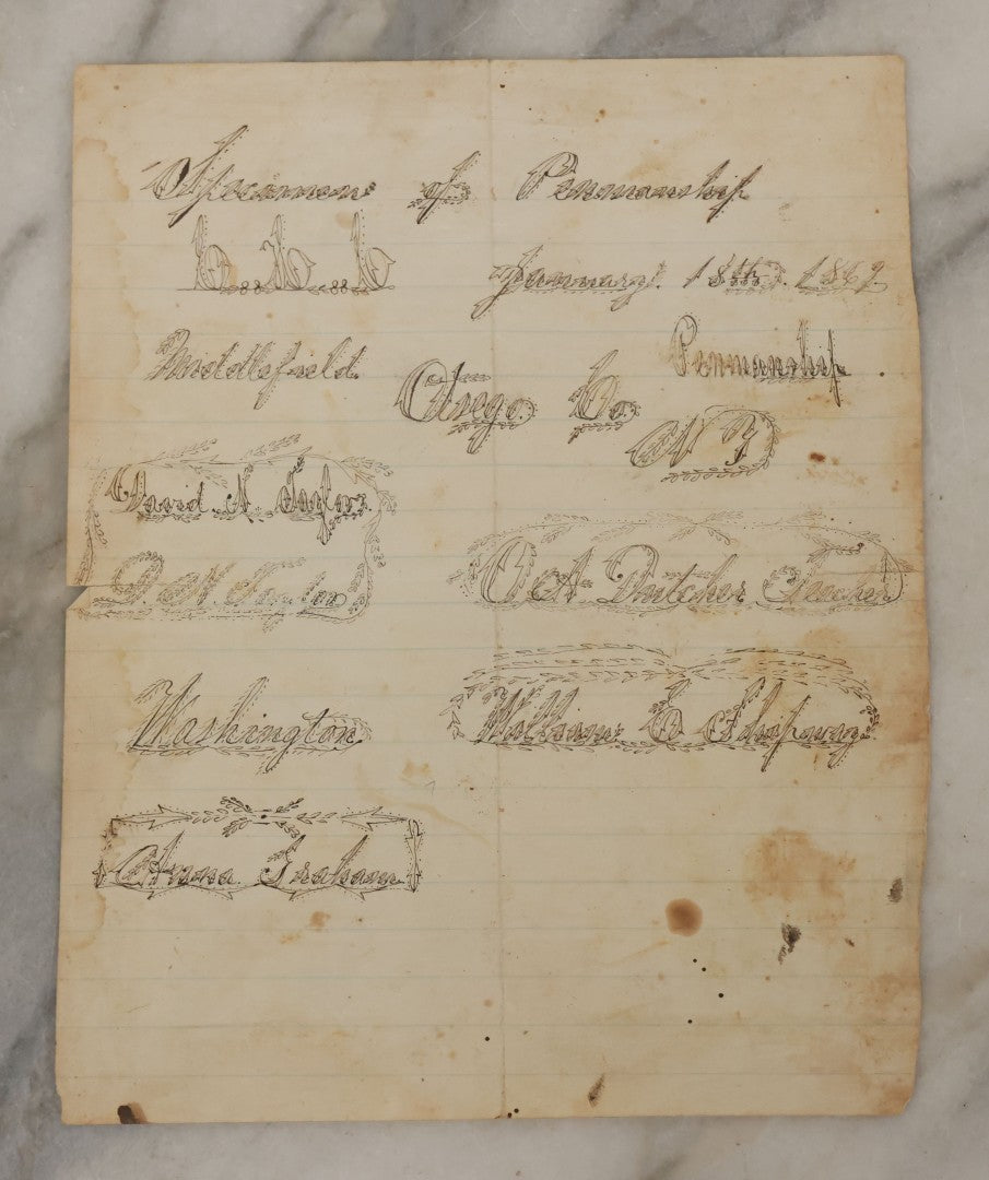 Lot 106 - Antique Ephemera Scrap, Specimens Of Penmanship, 19th Century Calligraphy Exercise On Paper, As Found