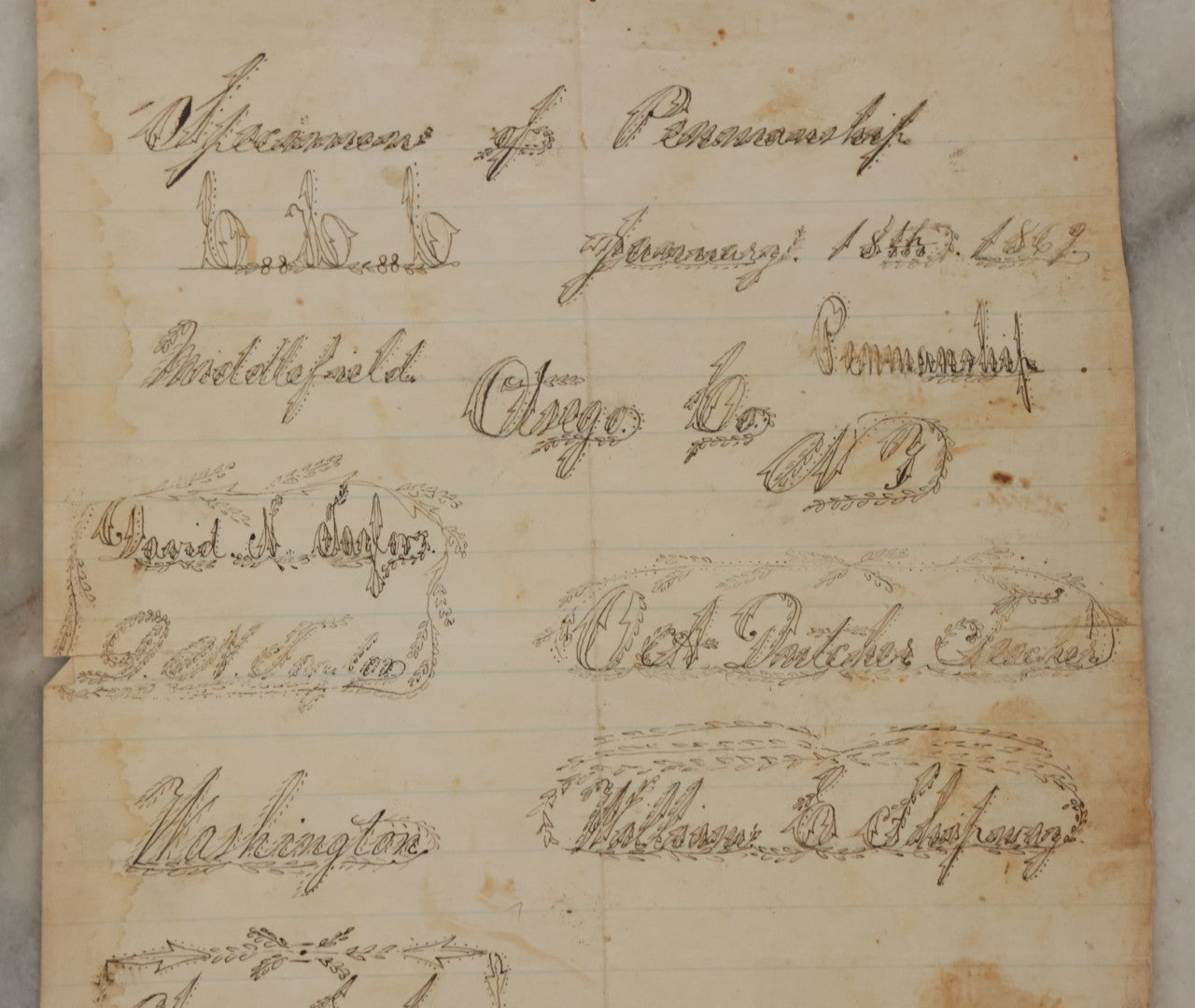 Lot 106 - Antique Ephemera Scrap, Specimens Of Penmanship, 19th Century Calligraphy Exercise On Paper, As Found