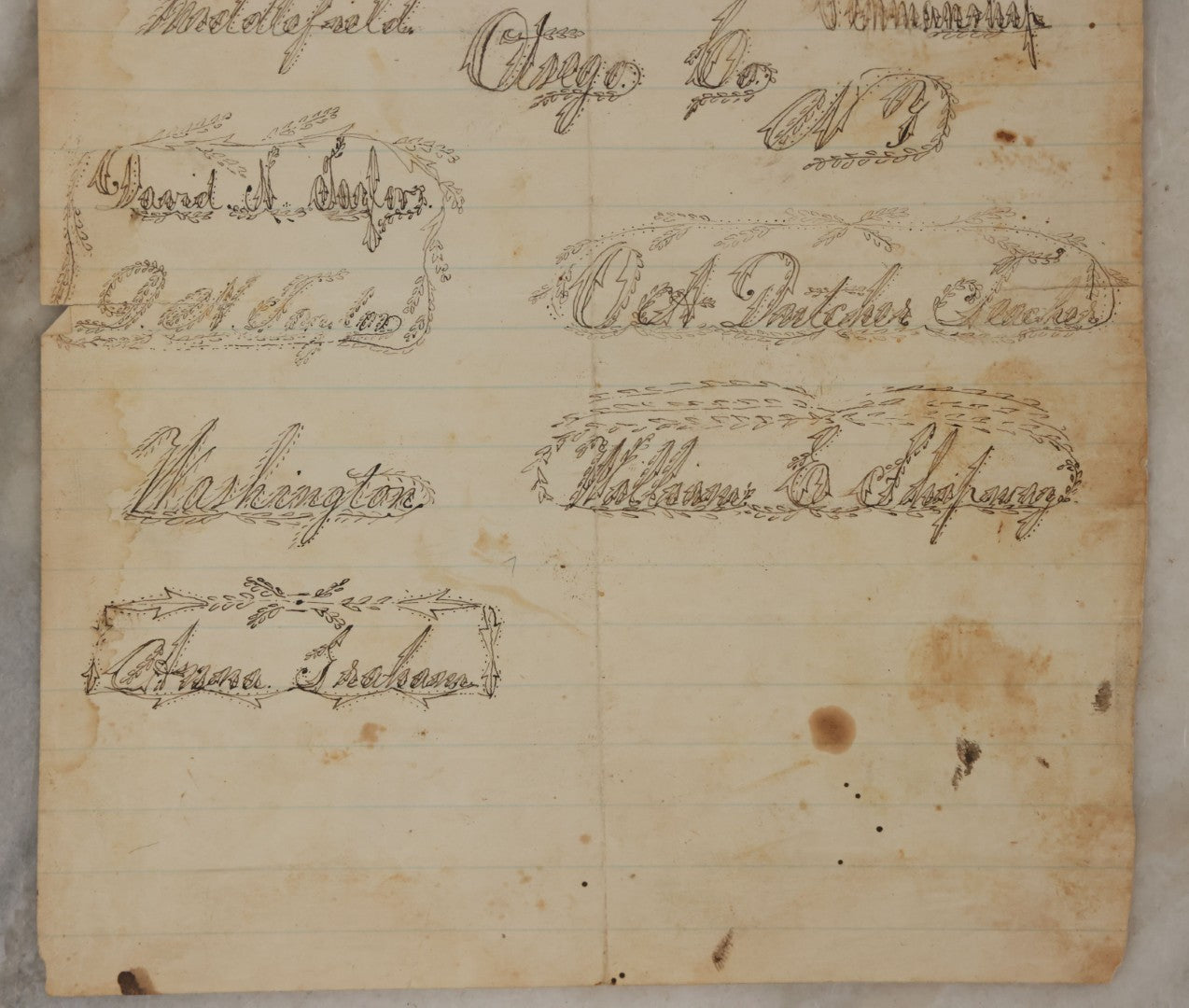 Lot 106 - Antique Ephemera Scrap, Specimens Of Penmanship, 19th Century Calligraphy Exercise On Paper, As Found