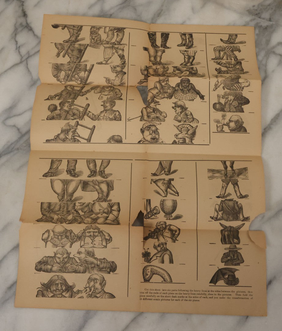 Lot 107 - Antique Ephemera Scrap, Novelty Caricature Cut And Fold With Comic Characters, Designs, Note Tears, Losses, As Found