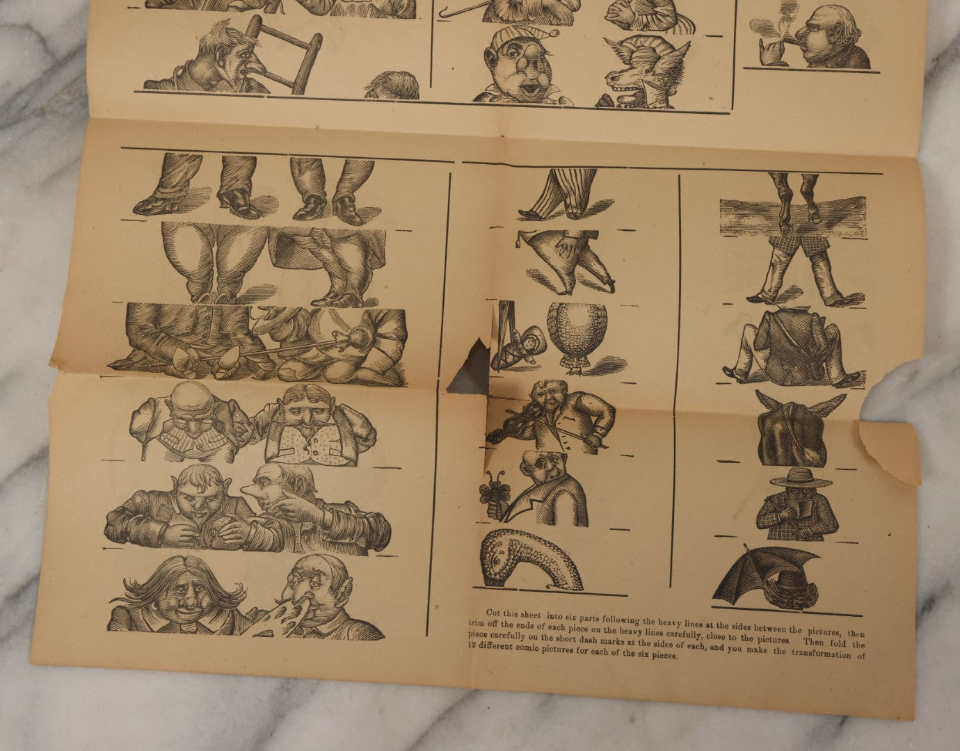 Lot 107 - Antique Ephemera Scrap, Novelty Caricature Cut And Fold With Comic Characters, Designs, Note Tears, Losses, As Found