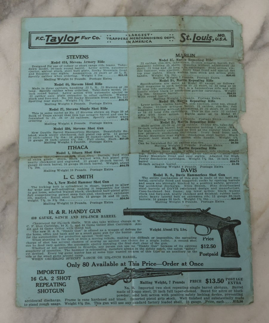Lot 108 - Antique Ephemera Scrap, Catalogue Supplement From F.C. Taylor Fur Co., Largest Trapperts Merchandising Department In America, St. Louis, Missouri, U.S.A., 1923-1924