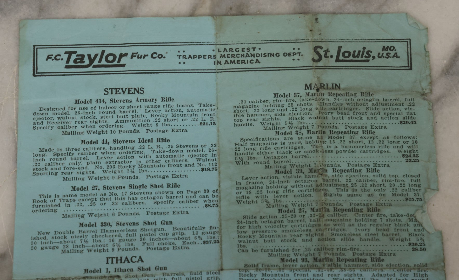 Lot 108 - Antique Ephemera Scrap, Catalogue Supplement From F.C. Taylor Fur Co., Largest Trapperts Merchandising Department In America, St. Louis, Missouri, U.S.A., 1923-1924